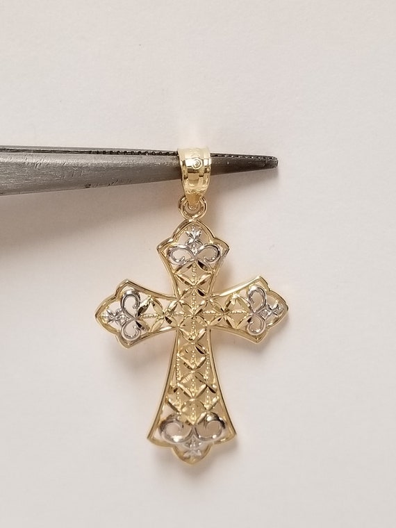 1.25" Estate 14k Yellow White Gold Cross Love God… - image 3