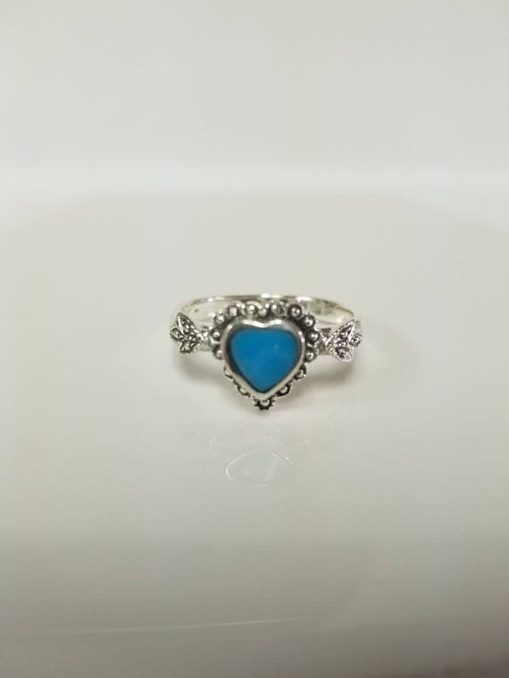 Estate Sterling Silver 925 Blue 1/2ct Turquoise Heart Stone Ring 