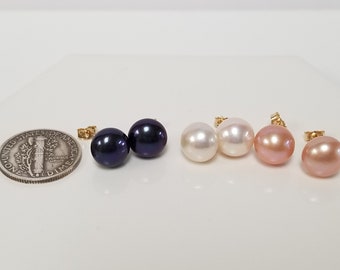 CHOICE 8.5mm Estate NEW 14k Yellow Gold Natural Pink Black White Pearl Studs 7mm 8mm 9mm Earrings GE19