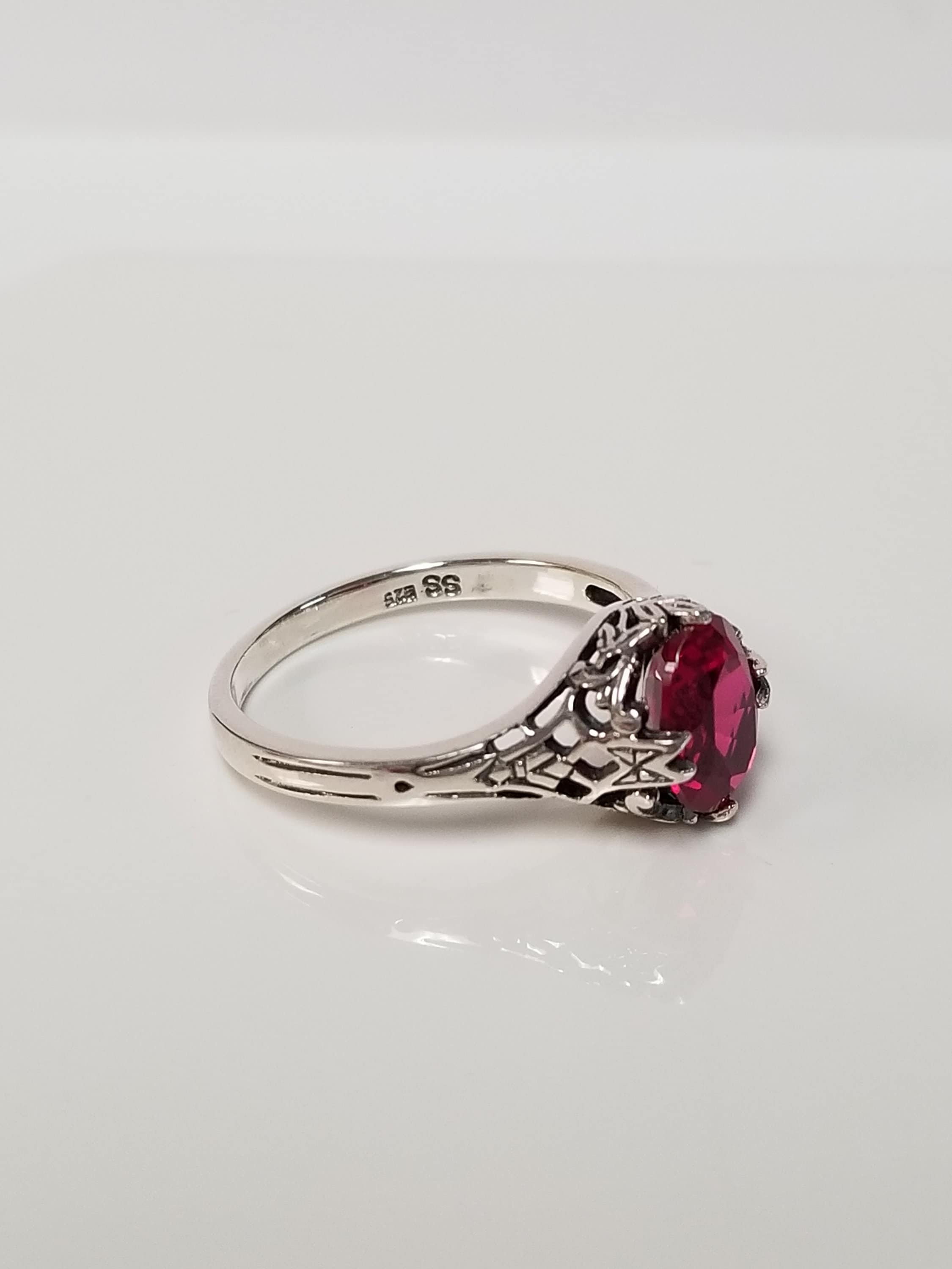 Size 5 6 7 8 or 9 Estate Silver Sterling 925 Red 1ct Ruby Filigree