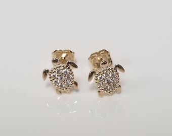 Estate New 14k geelgouden zeeschildpad, 25 kt CZ diamanten oorbellen GE397