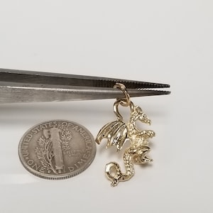 Op de afbeelding: Een gouden drakenhanger. De hanger is ongeveer zo groot als een dubbeltje.