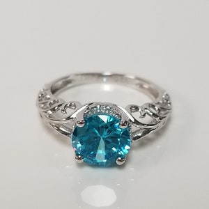 Ring Size 6 7 8 9 10 Estate Sterling Silver 925 Created Ocean 2ct Blue Topaz Zircon Filigree Ring Band SW22-2