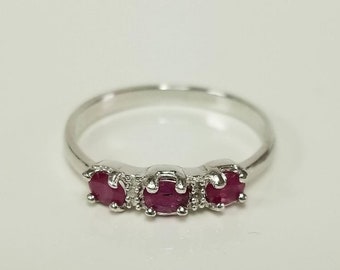 Size 7.75 Estate Sterling Silver 925 Natural .30ct Ruby Genuine Diamond Promise Ring R51