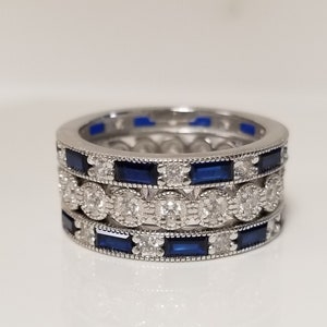 Set Stack 3 Rings Size 6 8 or 9 Estate Sterling Silver 925 Cornflower Sapphire 3ct CZ Diamond Band Daughter Promise Eternity Ring GQ2-02