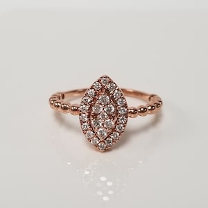 Sale Size 7 Estate 10k Rose Gold White .35ct Diamond Beaded Ring Cocktail Pinky Round Marquise DNG58-0