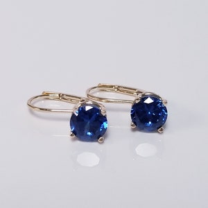 Estate 14k Yellow Gold Natural Created 1ct Sapphire or Tanzanite Round Gem Lever Back Earrings Studs .25ct GE66