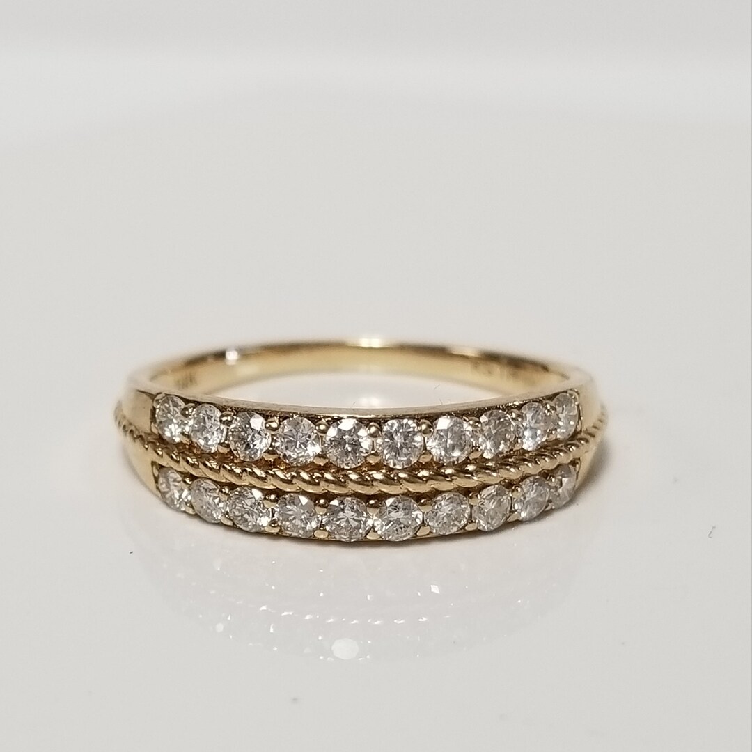 Size 7 Estate 14k Yellow Gold .50ct Round Cut Diamond Wedding Band Ring ...