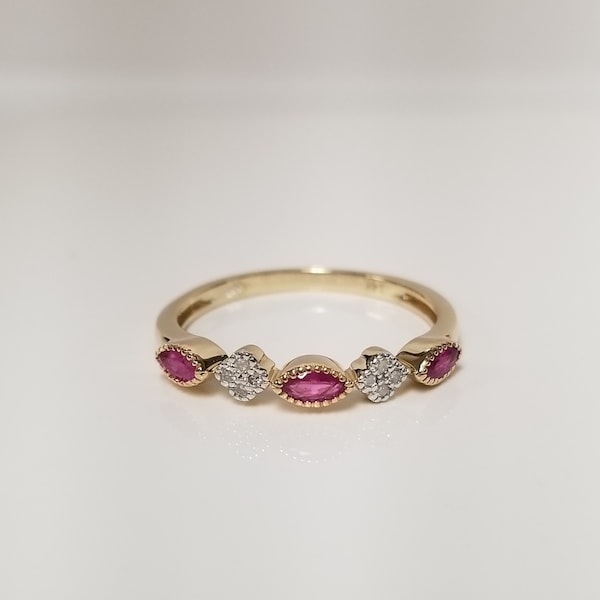 Size 7 Estate 14k Yellow White Gold Natural .35ct Diamond Ruby Ring 4mm Band Wedding BC25-03