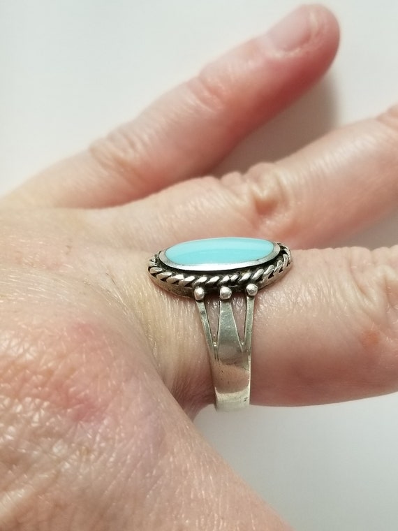 Size 9 Estate Sterling 925 Silver Created Turquoi… - image 8