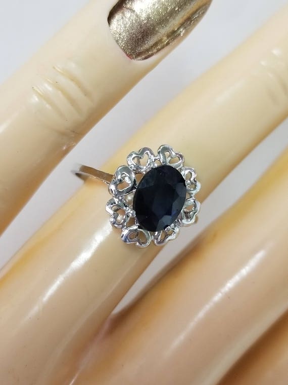 Size 6.5 Estate 9k White Gold Natural 1.5ct Blue Sapphire Filigree