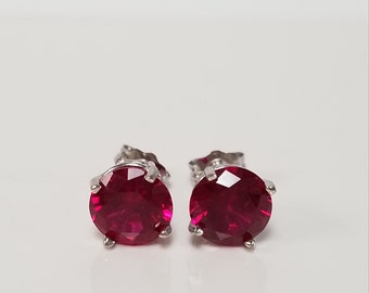 Sale 7mm Estate 14k White Gold 2.5ct Ruby Spinel Topaz Earrings Studs Stud GE87-6