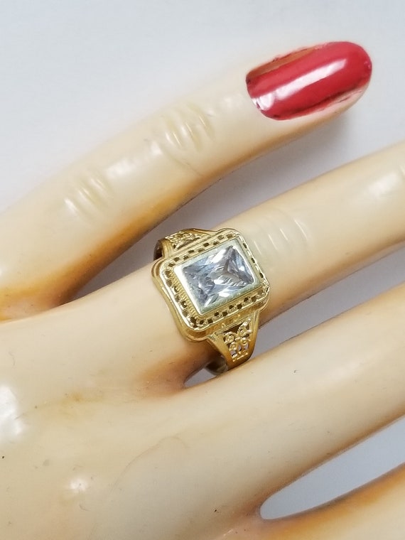 Ring Size 7.25 Estate 10k Yellow Gold CZ Diamond … - image 4