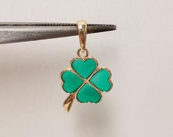 Colgante de oro amarillo de 14 k con trébol de cuatro hojas y esmalte verde, 3/4 de la finca, mamá irlandesa, buena suerte, impresionante G468