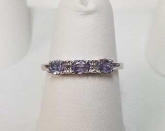 Size 6 7 8 Estate Sterling Silver 925 Natural .50ct Tanzanite Genuine Diamond Ring Band Wedding Promise R80-12