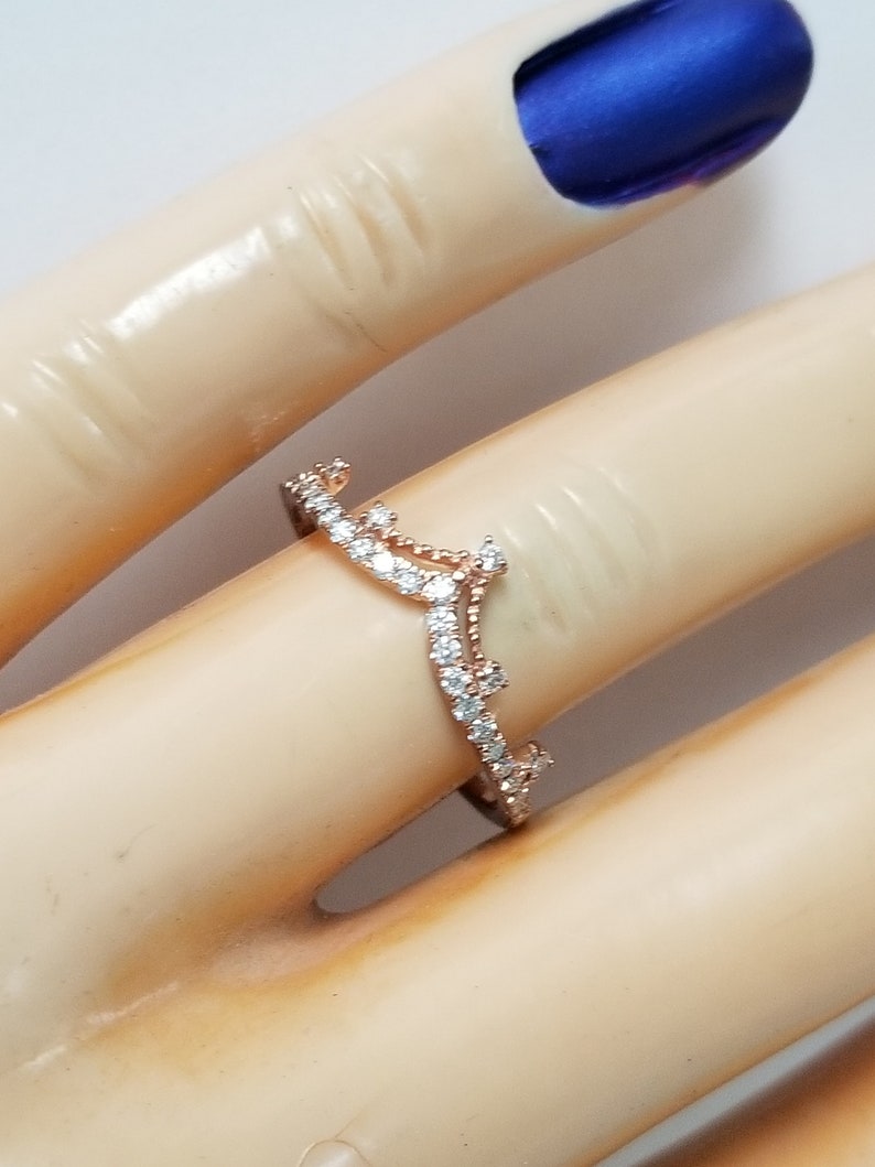CHOICE Size 7 Estate 10k White Yellow Rose Gold Princess Crown .20ct Heart Diamond Ring Eternity DNG108