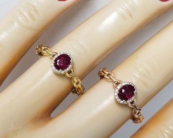 CHOICE Sale Size 7 Estate 14k Yellow or Rose Gold Natural Red Round .35ct Ruby .10ct Diamond Chain of Love Band Ring Wedding Stack OJ106