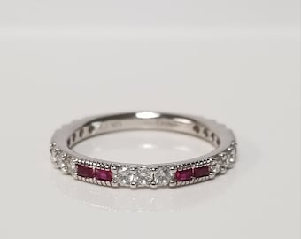 Size 6 7 or 8 Estate Sterling Silver 925 Ruby .25ct Gem Red Cz Diamond Stack Wedding Band Ring Stunning GQ6