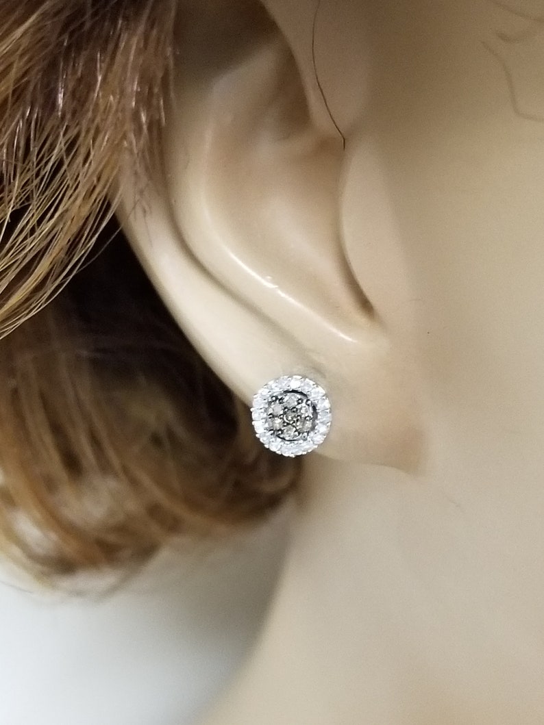 Sale 6.8mm Estate New 14k White Gold Natural Champagne .25ct White Diamond Screw Post Backs Studs Earrings 6mm 7mm DNG57-01