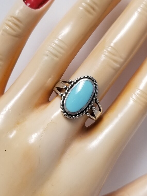Size 9 Estate Sterling 925 Silver Created Turquoi… - image 6