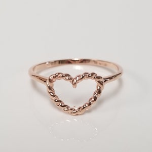 Size 7 Estate 14k Rose Gold Twist RopeHeart Ring Sweetheart Band Promise G5