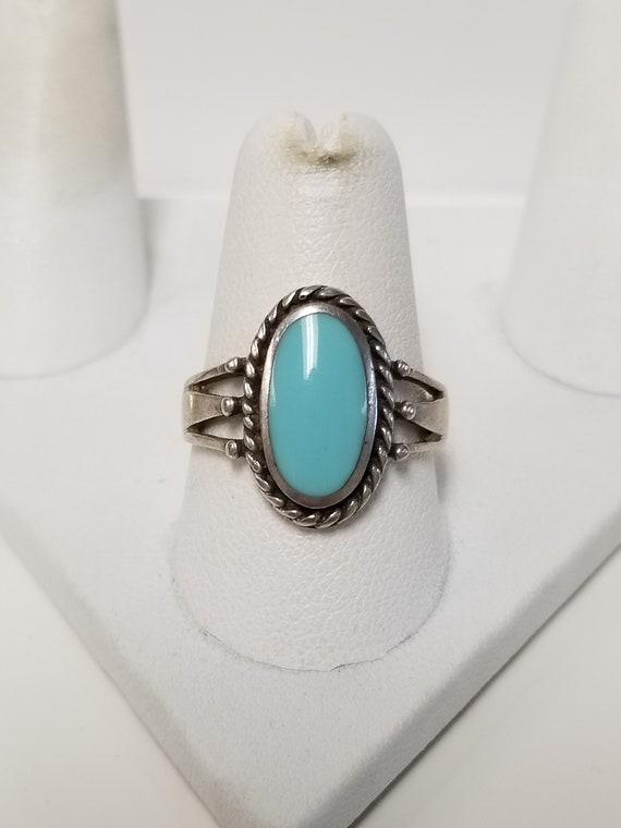 Size 9 Estate Sterling 925 Silver Created Turquoi… - image 3