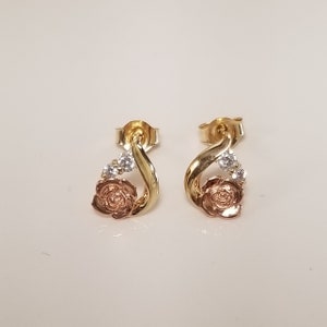 7mm Estate New 14k Yellow Rose Gold .05ct Cz Diamond Flower Earrings Studs Stud G433