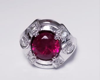 4,69 gram maat 5 landgoed 14 kt witgoud gemaakt 2 kt robijn Europees geslepen 30 kt diamant cocktail pink geboortesteenring prachtige geboortesteen GS3419