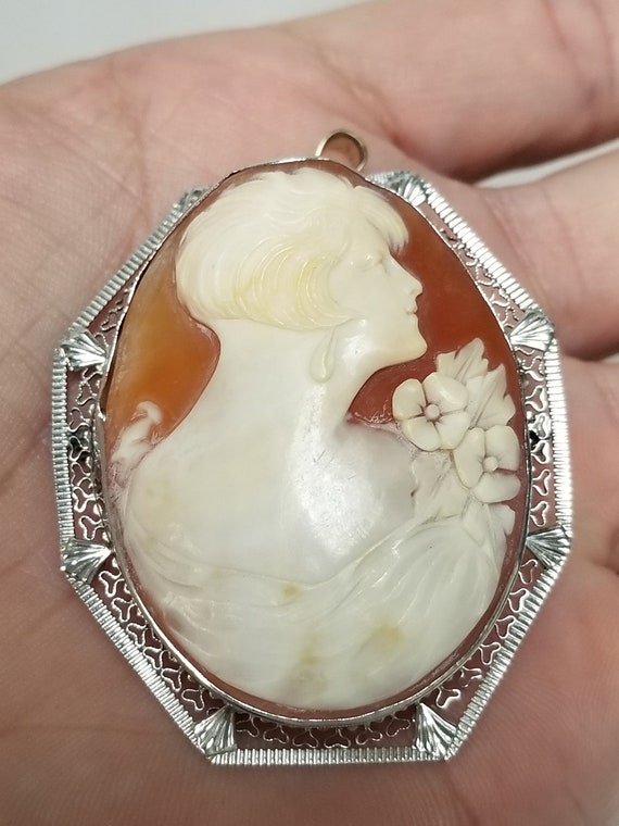 14.12 Grams Sale 2" Estate 14k White Gold Cameo F… - image 4