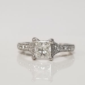 Set Sale Ring Size 4.5 5.5 Estate Platinum 1ct Diamond Princess Round Cut Wedding Engagement A Jaffe Ring Band