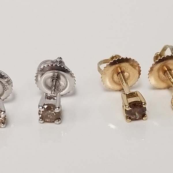 CHOICE 3.3mm Estate 10k White or Yellow Gold .25ct Champagne Diamond Chocolate Screw Post Studs Stud Wedding DNG99-01