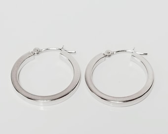 3/4" 20mm Estate 14k White Gold Medium Hoops Tube Square Cut GE517