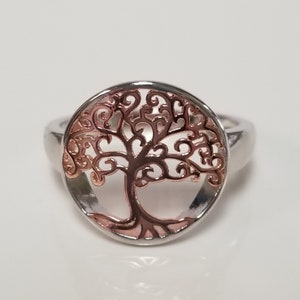 Size 5 9 Estate Sterling Silver 925 Rose Gold Tree of Life Modern Art Deco Style Stunning Ring SW11-2