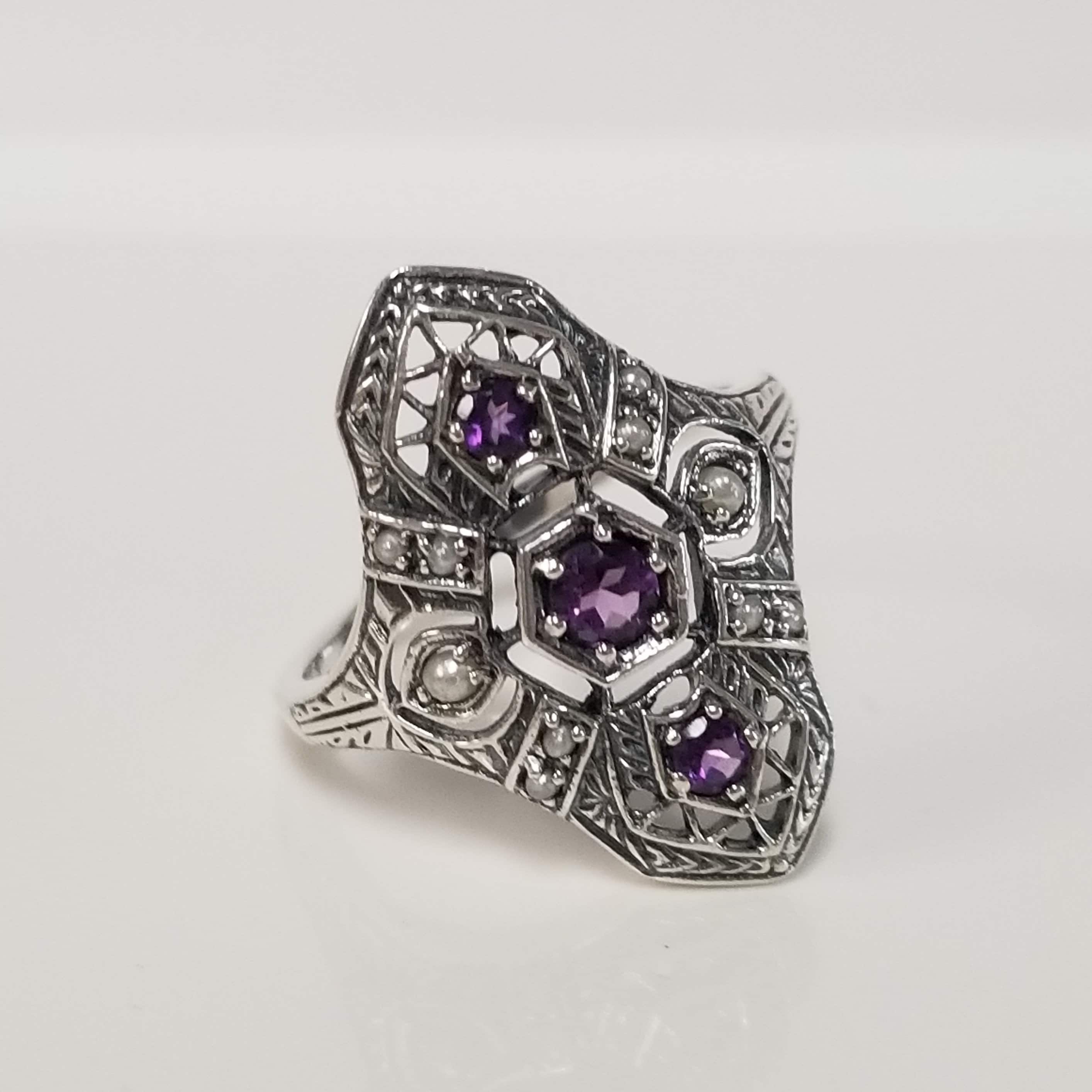 Size 6 8 9 or 10 Sterling Silver 925 Natural .25cts Amethyst Seed
