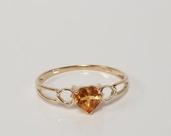 Size 6.5 or 7 Estate 14k Yellow Gold Yellow .35t Citrine Heart Cut Birthstone Midi Pinky Ring G69