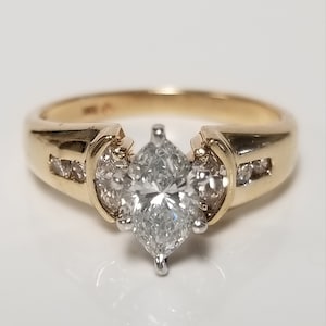 SI2 G Size 5.5 Estate 14k Yellow Gold Marquise 1ct Diamond Ring Engagement Wedding .90ct .75ct GS1936-03