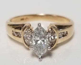 SI2 G Size 5.5 Estate 14k Yellow Gold Marquise 1ct Diamond Ring Engagement Wedding .90ct .75ct GS1936-03