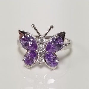 Sale Estate Sterling Silver 925 Tanzanite Violet Cz Diamond Accents Butterfly Ring R4-1