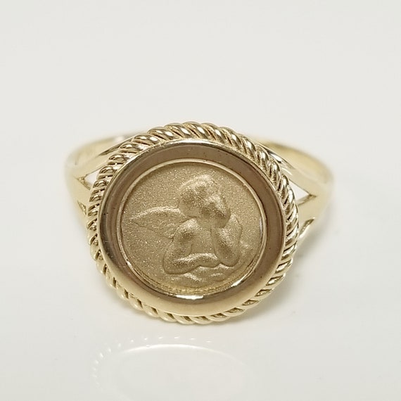 【ゴリ】Coin Ring Gold  g64 Sale Size 7 Estate 14k Yellow Gold Heaven's Angel Rope Twist Coin