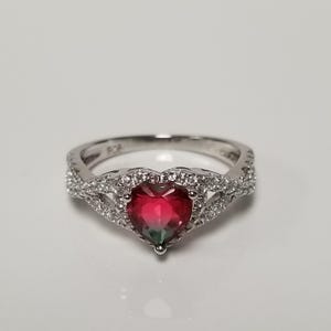 Size 4 5 6 7 8 Estate Sterling Silver 925 Natural Red Heart Ruby Rainbow .50ct CZ Diamond Ring Anniversary Birthday Stunning R160