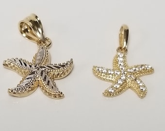 CHOICE 5/8" Estate 14k Yellow White Gold Sea Ocean Starfish Cz Diamond Sand Beach Shell Pendant Charm G676