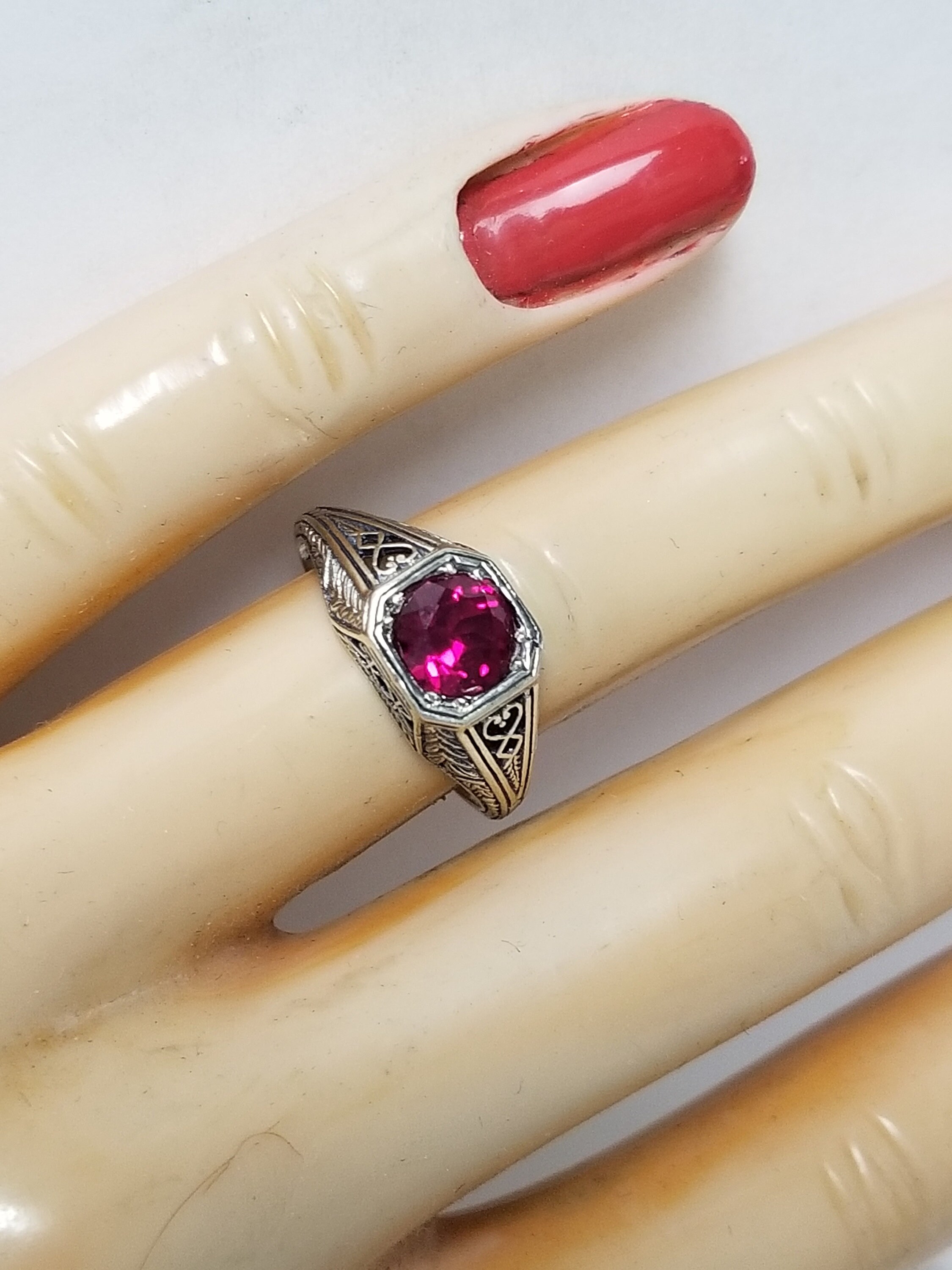 Ring Size 6.5 Estate Silver Sterling 925 Created .50ct Ruby