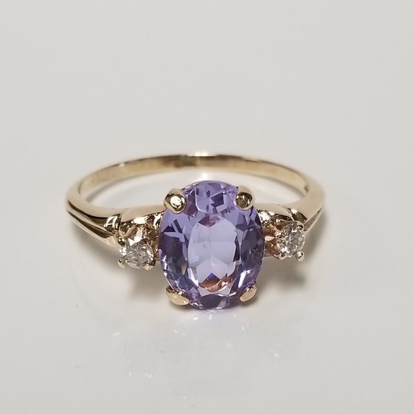 Sale Size 9 Estate 10k Yellow Gold Created 2.5ct Oval Mystic Oval Cut .10ct Diamond Cocktail Birthstone Ring Promise Sweetheart GS1524-04