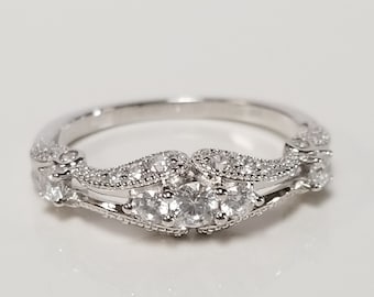 Nachlass Sterling Silber 925 Cz .50ct Diamant Prinzessin Rundschliff Stein Vintage antike filigrane Ring Band Größe 5 9 10 SWCZ10-2