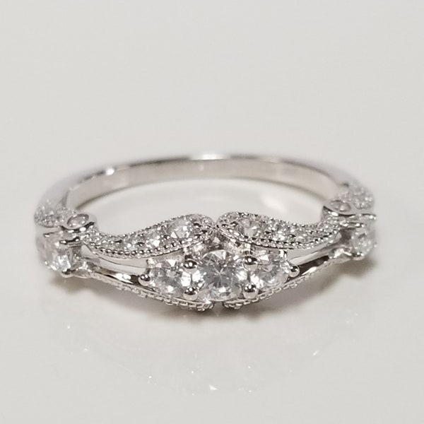 Estate Sterling Silver 925 Cz .50ct Diamond Princess Round Cut Stone Vintage Antique Filigree Ring Band Size 5 9 10 SWCZ10-2