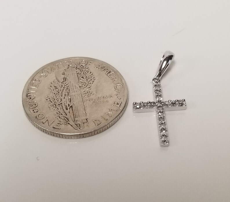 3/4 Estate 10k White Gold .075ct Diamond Cross Pendant Anniversary Birthday Baptism BC19-02 image 7