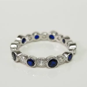 Estate Sterling Silver 925 Cornflower Sapphire .50ct CZ Diamond Band Daughter Promise Eternity Ring R98