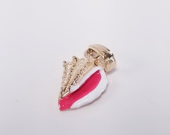 Choice Sale 3/4&quot; Estate 14k Yellow Gold Conch Enamel Shell Pendant Beach Charm Anklet Ocean Diamond Cut G528