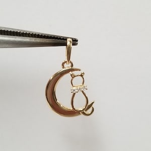 5/8" Estate 14k Yellow Gold Cat Felix Cz Diamond Moon Stars Pendant Charm G123