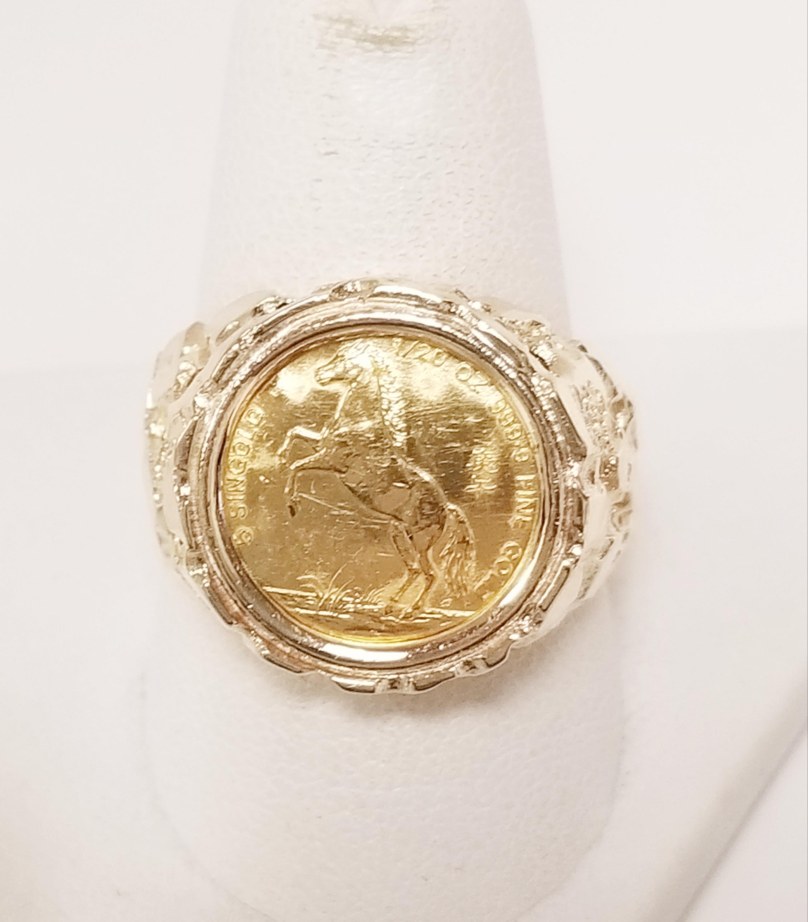 7.36 Grams Size 8.5 Estate 14k Yellow Gold 5 Singold Horse 1990